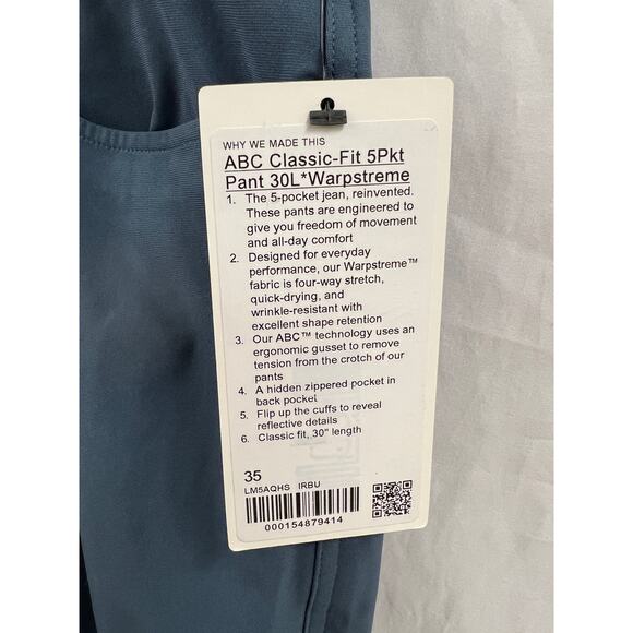 NWT Lululemon Classic Fit 5 Pocket Pant size 35Wx30L - Picture 3 of 7